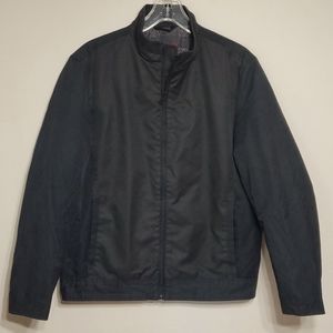 Alfani Slim Fit Black Zippered Jacket with Rib Knit Collar and Printed Lining, M